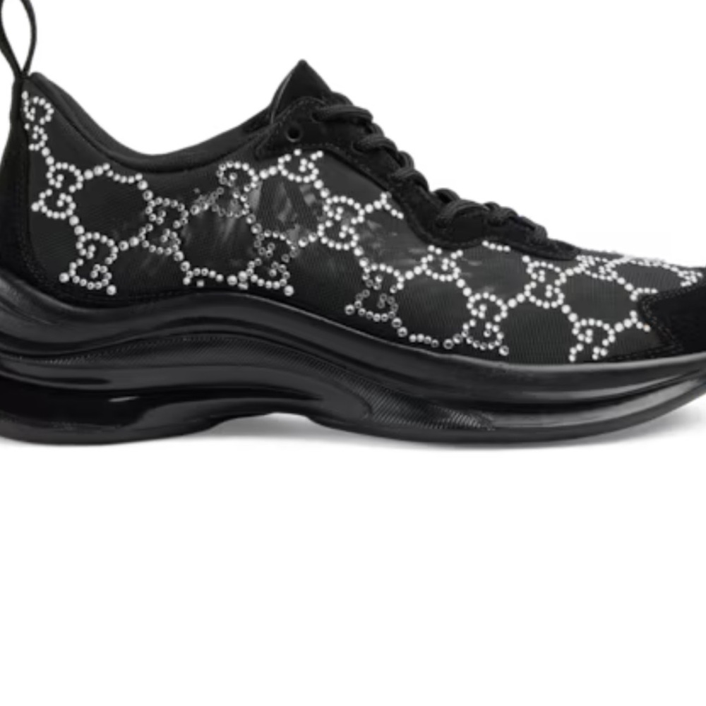Gucci Women's Black Sneakers with White Pattern - Picture 4 of 5